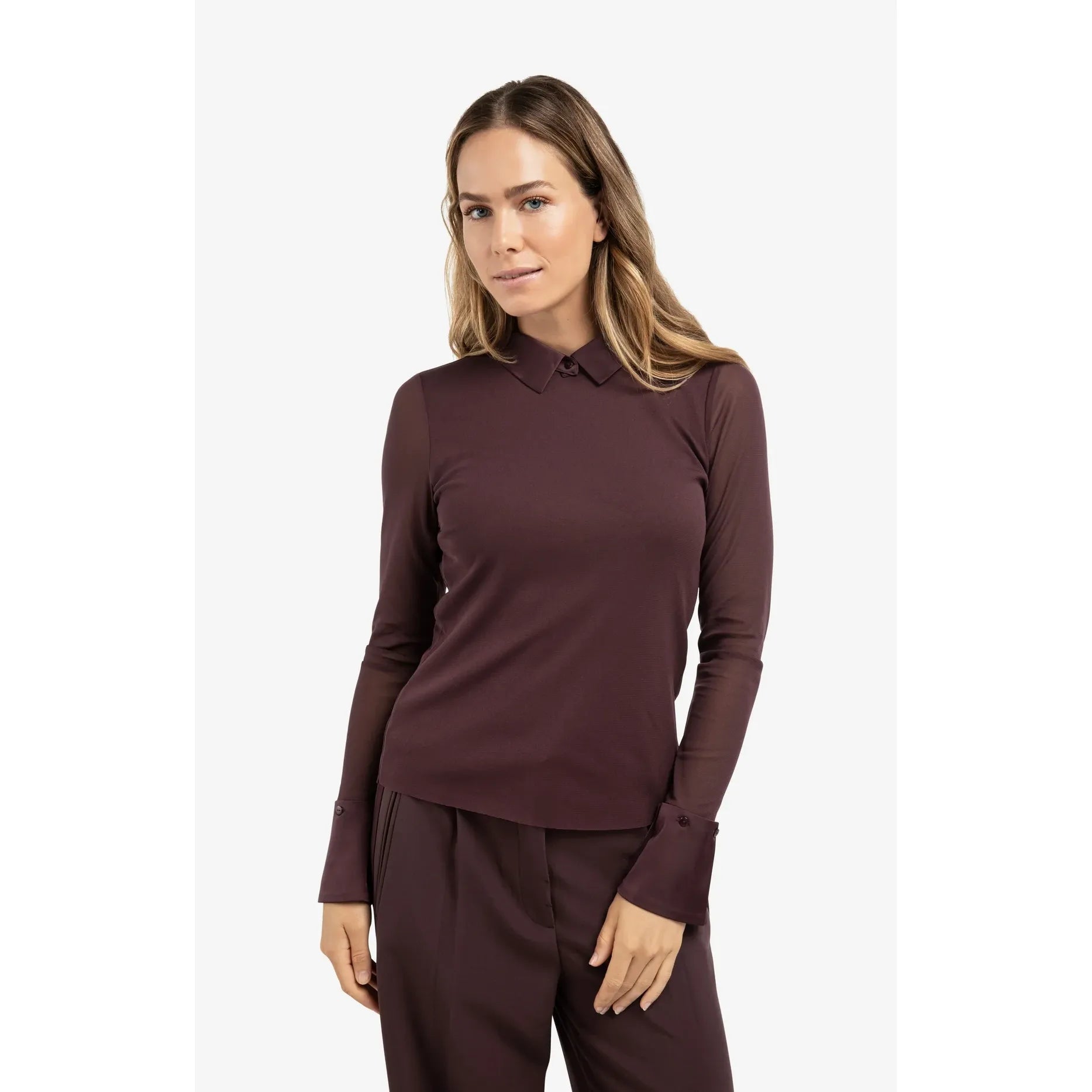 Mesh Blouse w/ Removable Cuffs & Collar