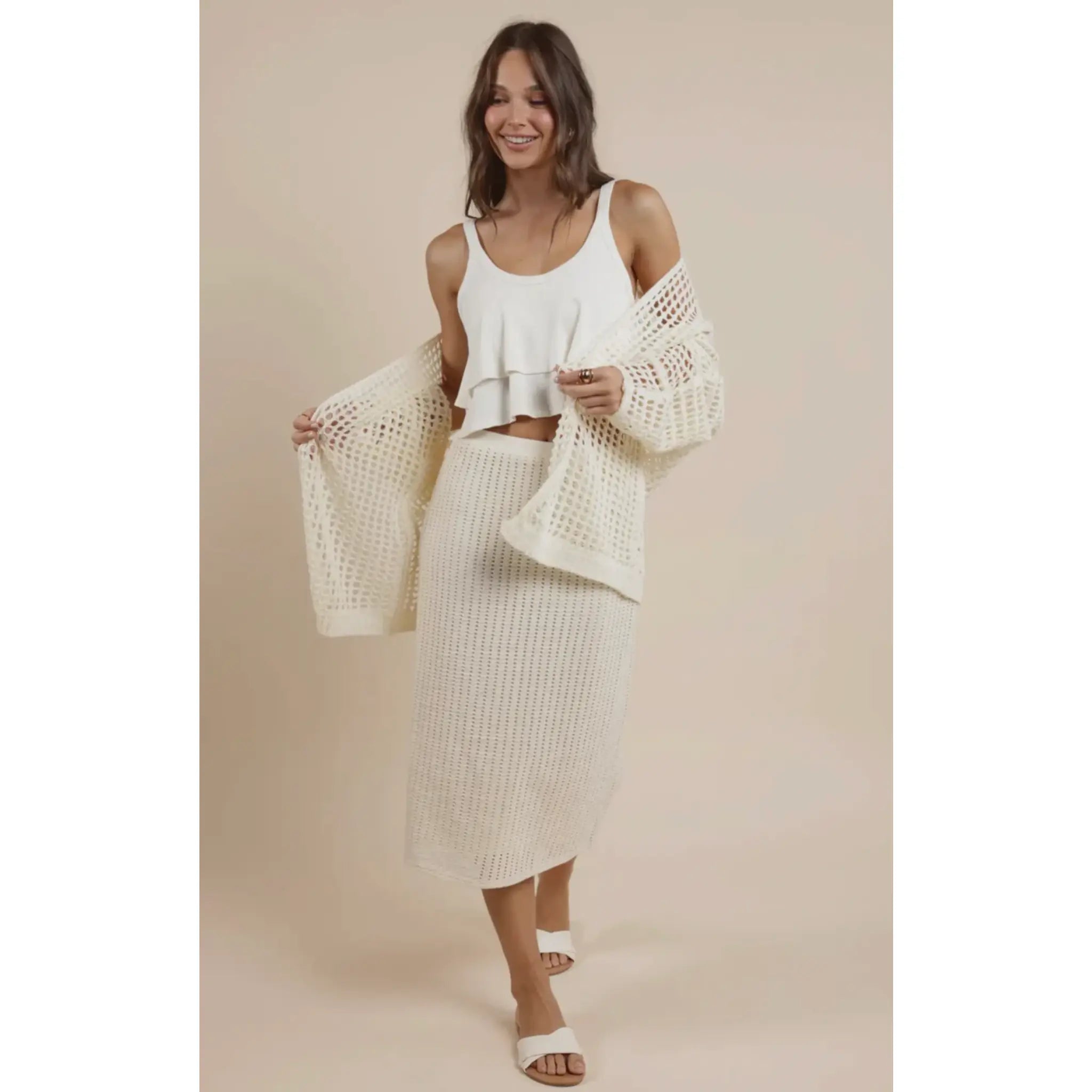 Peach Fuzz Open Knit Cardigan