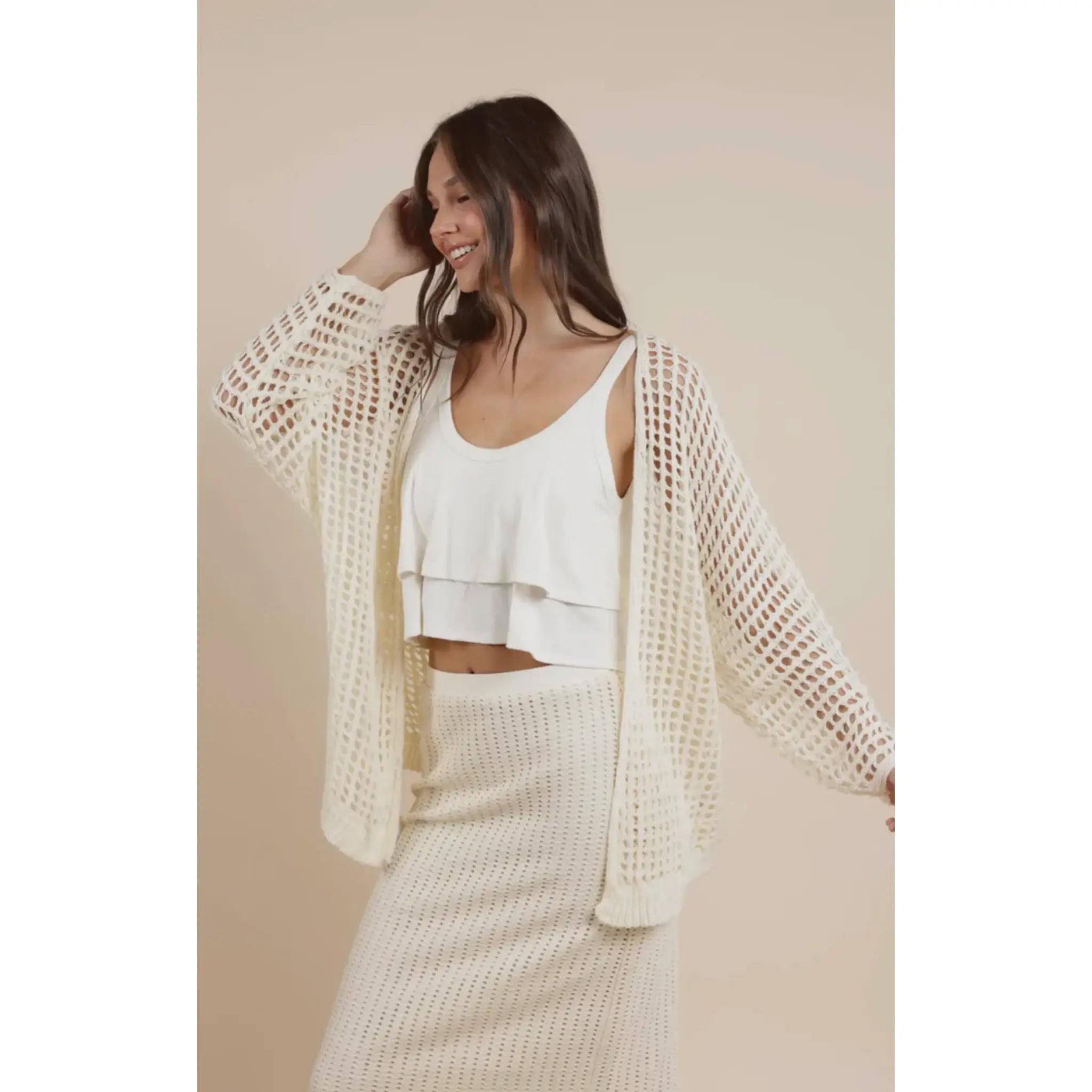 Peach Fuzz Open Knit Cardigan