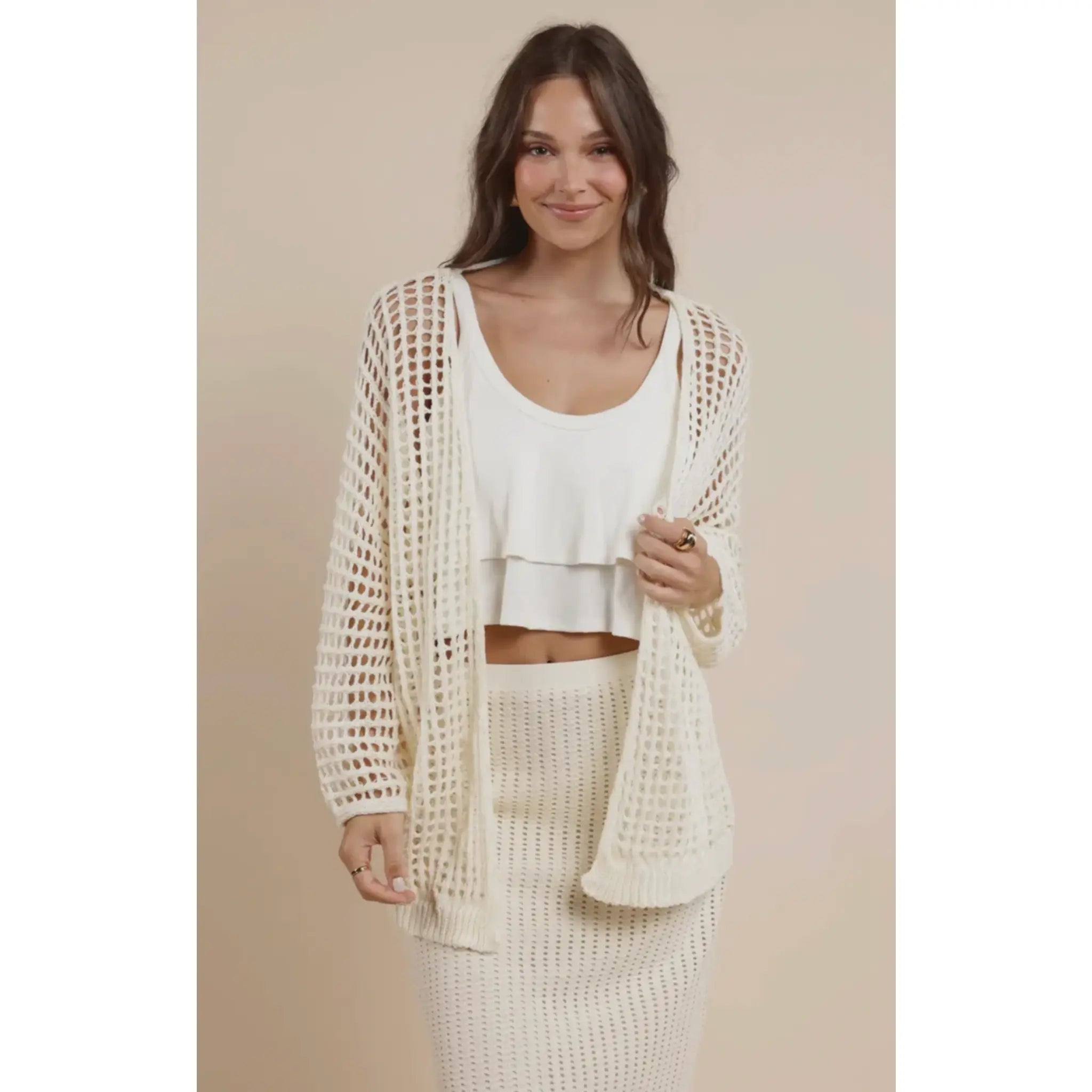Peach Fuzz Open Knit Cardigan