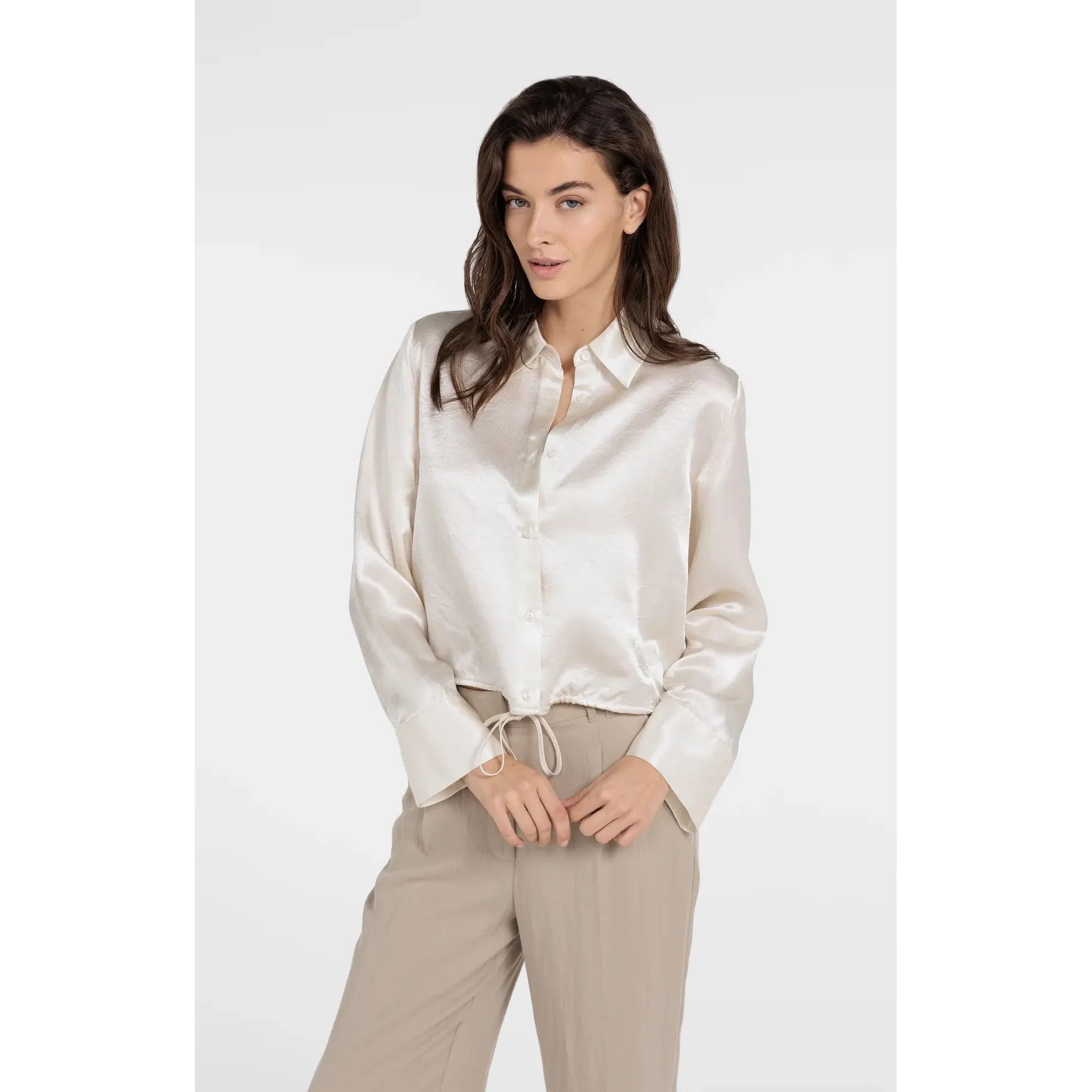 Satin Blouse with Drawstring Hem