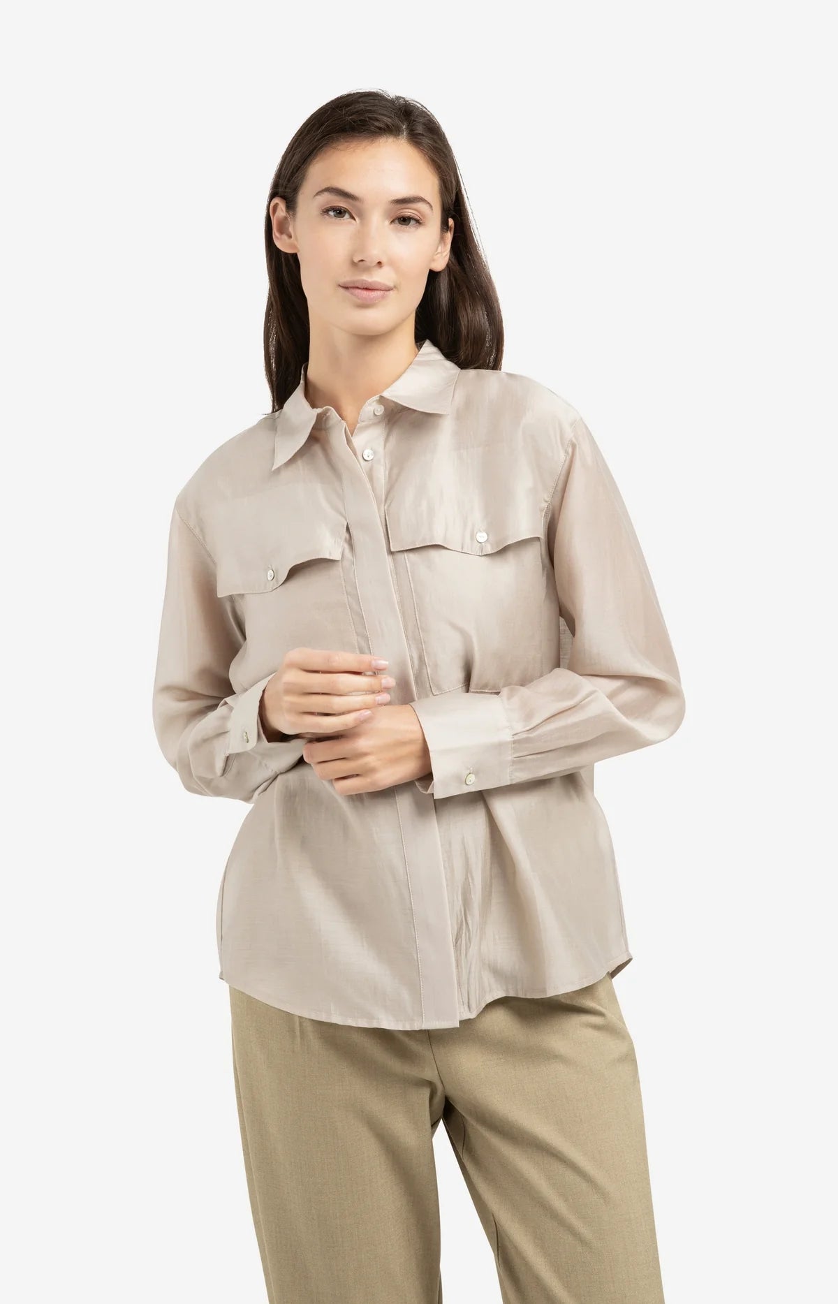 Sheer blouse with Chest Pockets