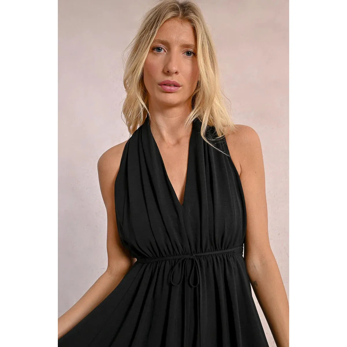 Black Pleated Sleeveless Mini Dress