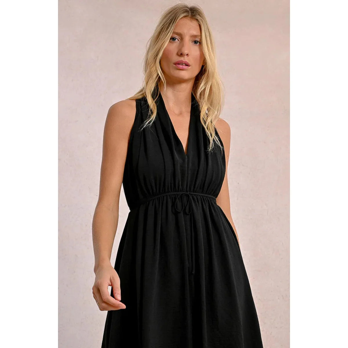 Black Pleated Sleeveless Mini Dress
