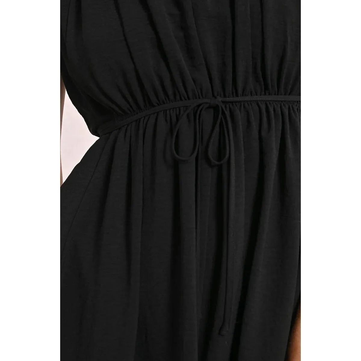 Black Pleated Sleeveless Mini Dress