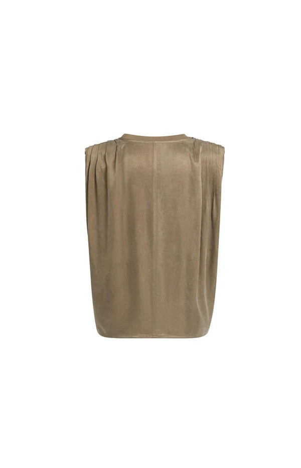 Sleeveless Top w/ Shoulder Pleats