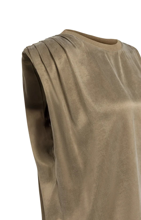 Sleeveless Top w/ Shoulder Pleats