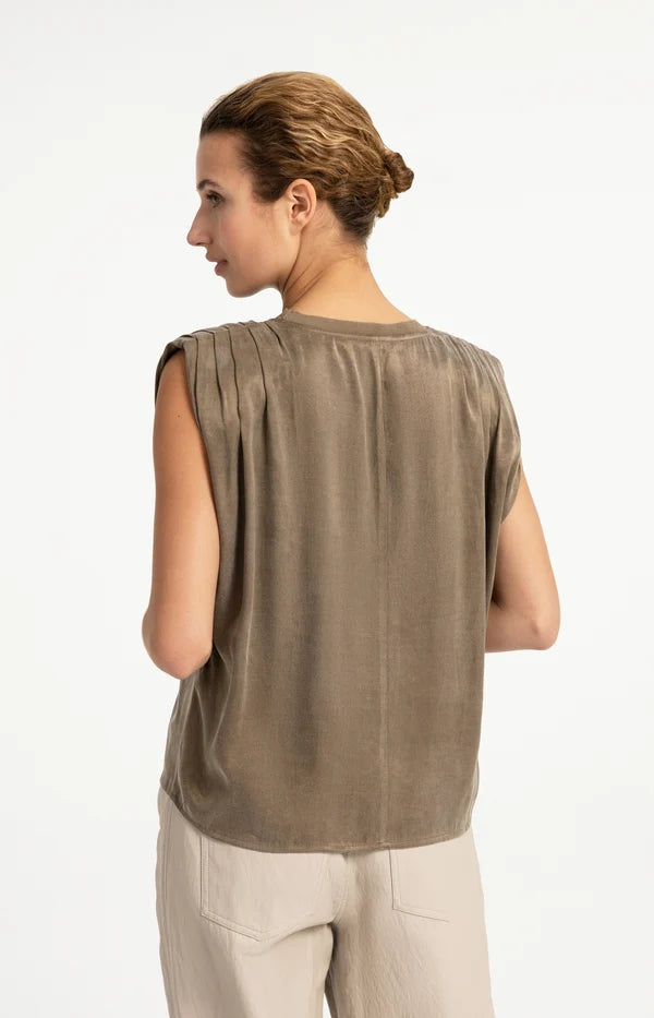 Sleeveless Top w/ Shoulder Pleats