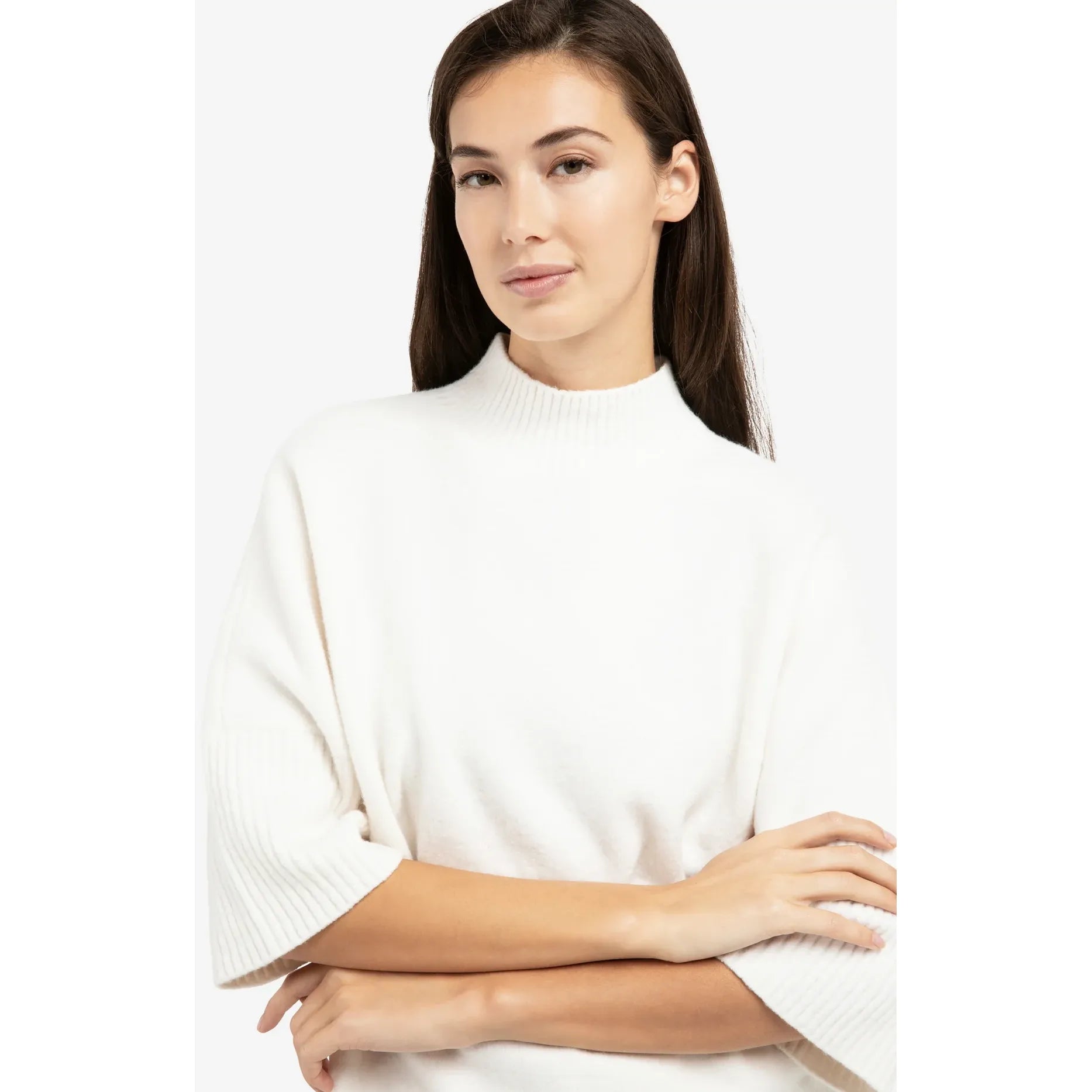 3/4 Ribbed Mock Neck Sweater
