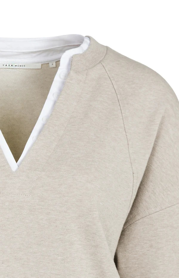 Woven Collar V-Neck Sweatshirt
