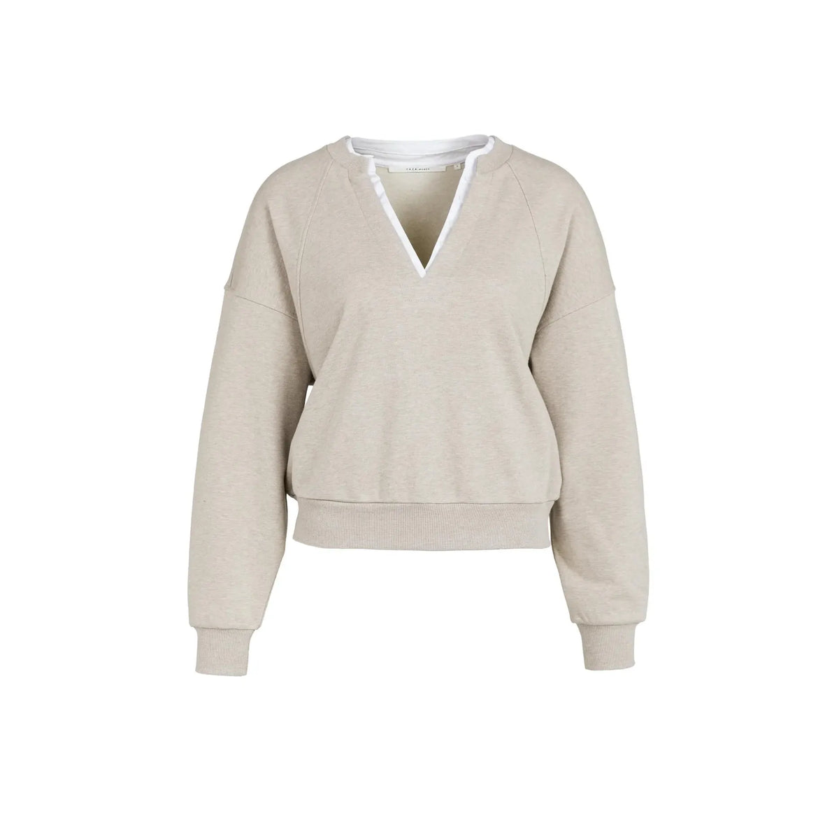 Woven Collar V-Neck Sweatshirt