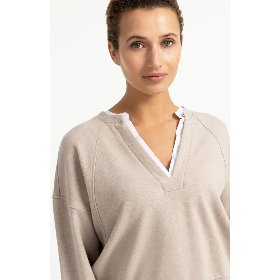 Woven Collar V-Neck Sweatshirt