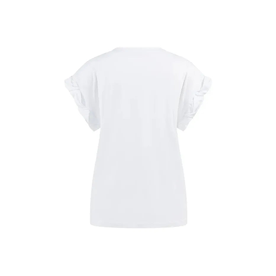 T-shirt with round neck and pleated, rolled-up sleeves