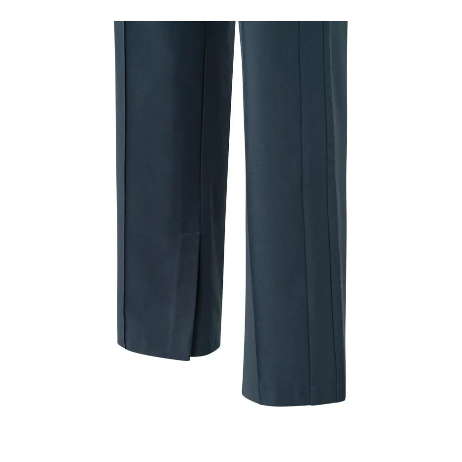 Woven Wide Leg Trousers w/ Decorative Seams & Slit