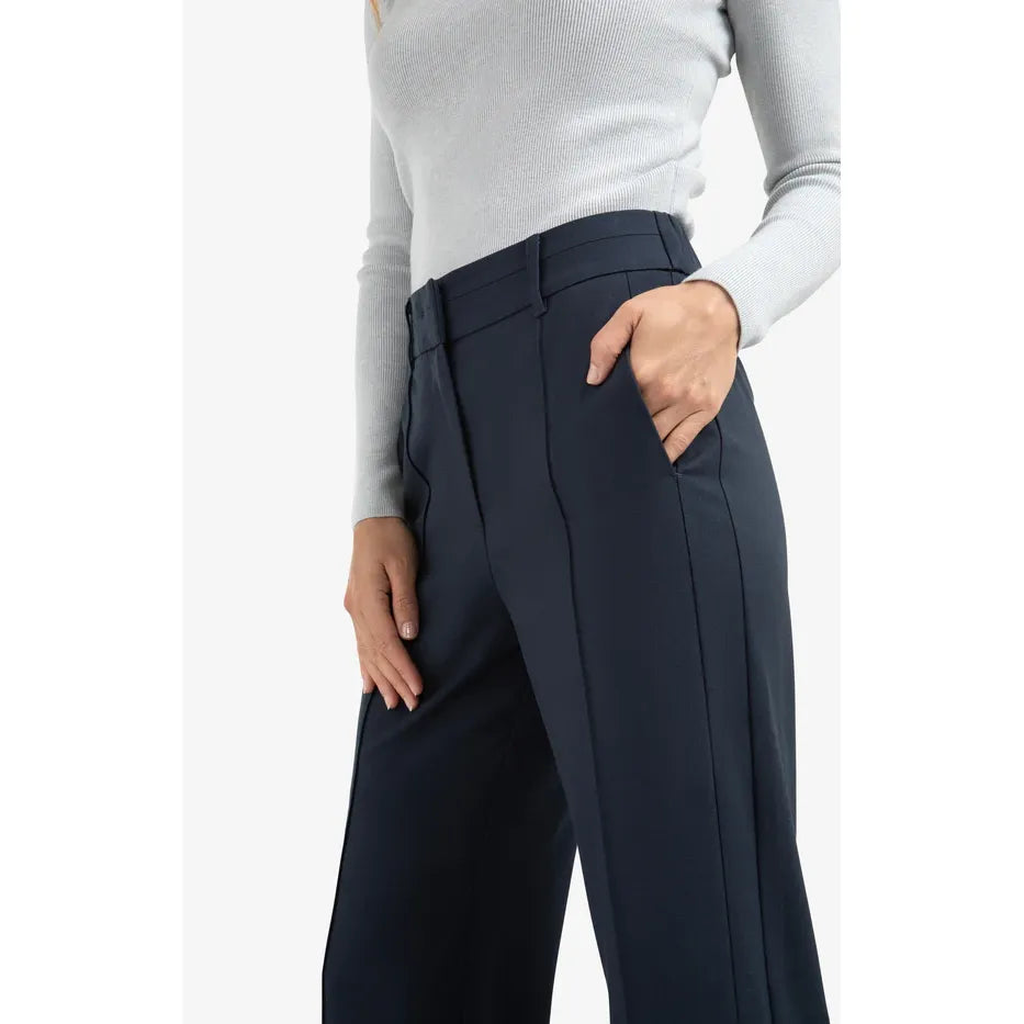 Woven Wide Leg Trousers w/ Decorative Seams & Slit