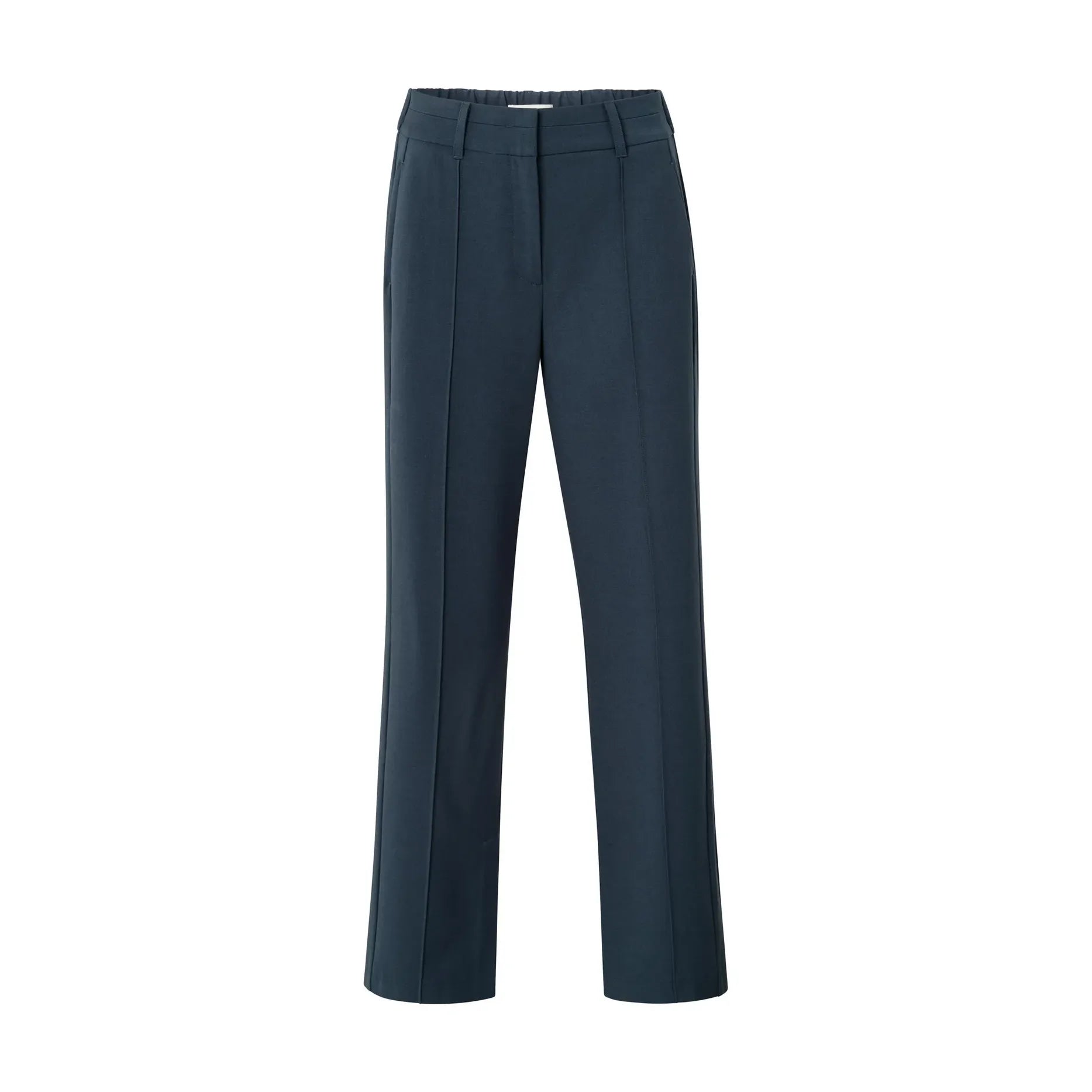 Woven Wide Leg Trousers w/ Decorative Seams & Slit