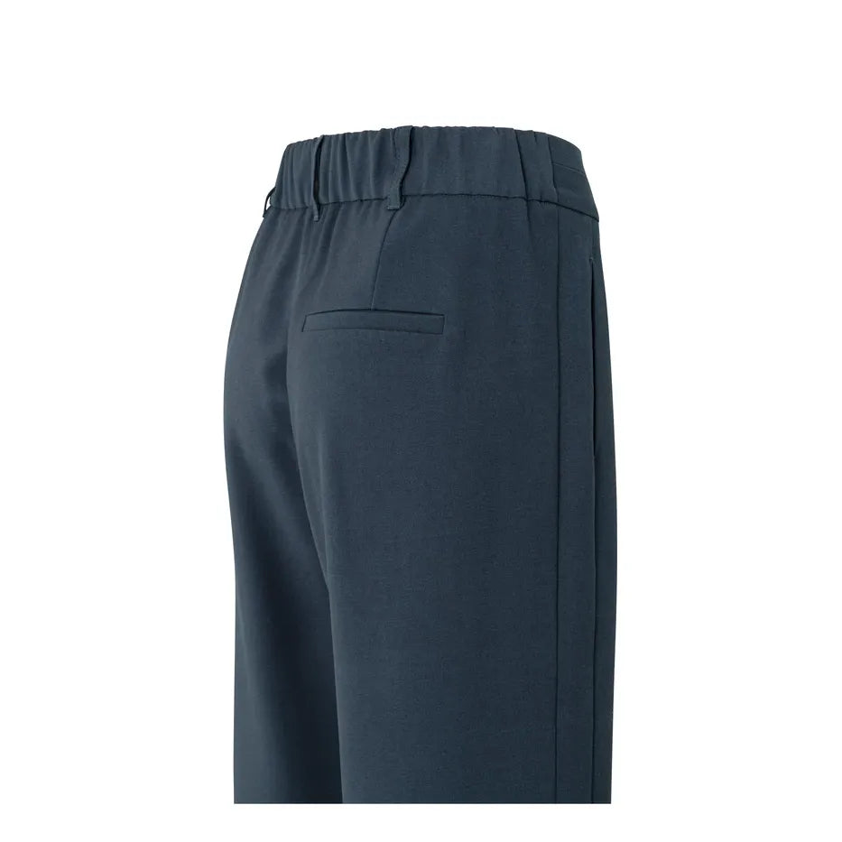 Woven Wide Leg Trousers w/ Decorative Seams & Slit