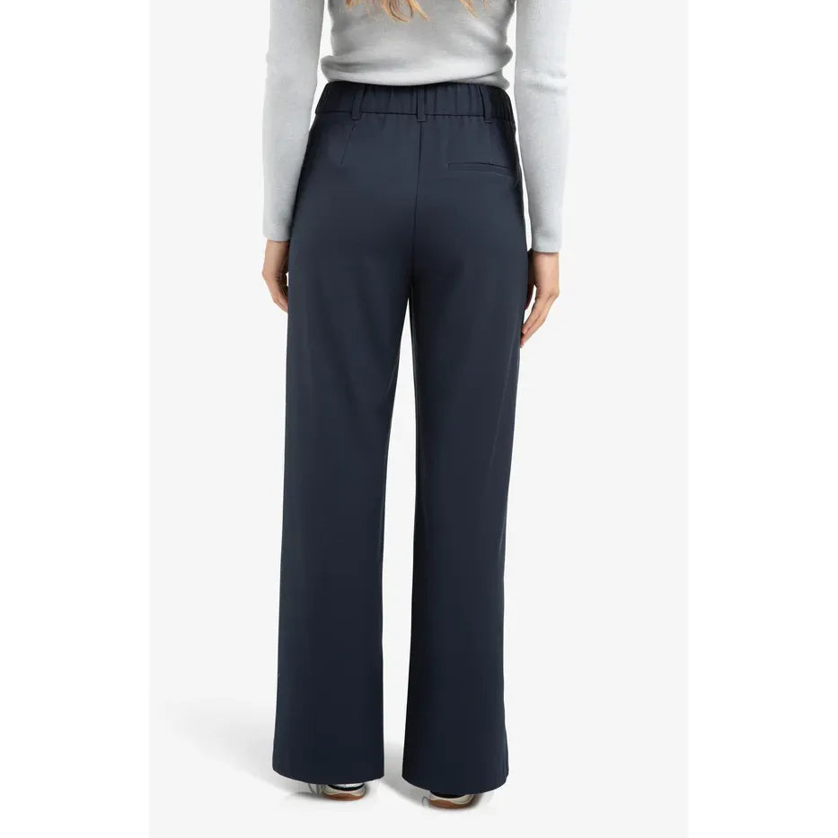 Woven Wide Leg Trousers w/ Decorative Seams & Slit