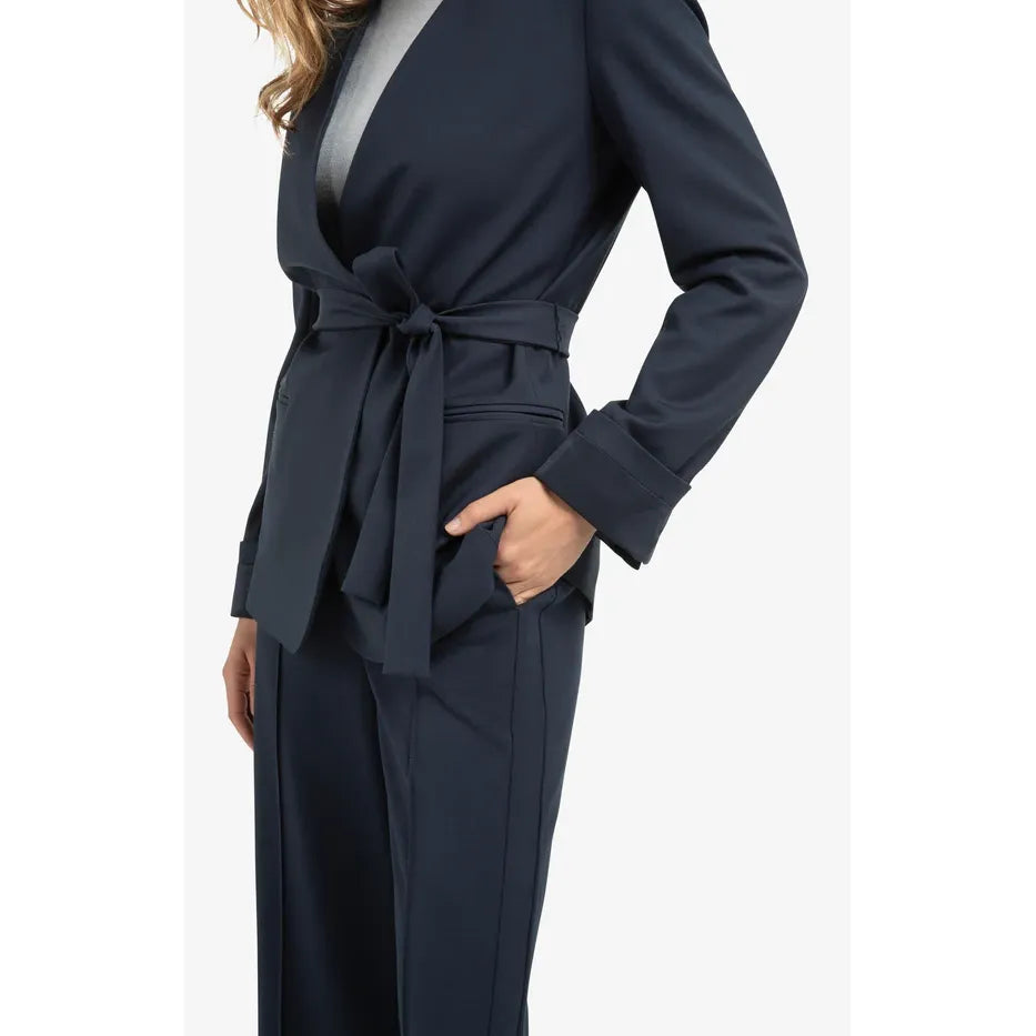 Woven Blazer with Belt and Folded Cuff Detail
