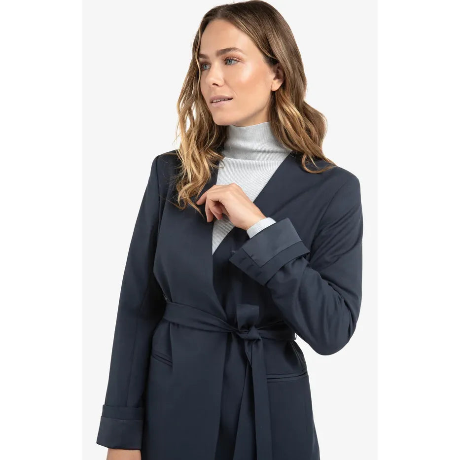 Woven Blazer with Belt and Folded Cuff Detail