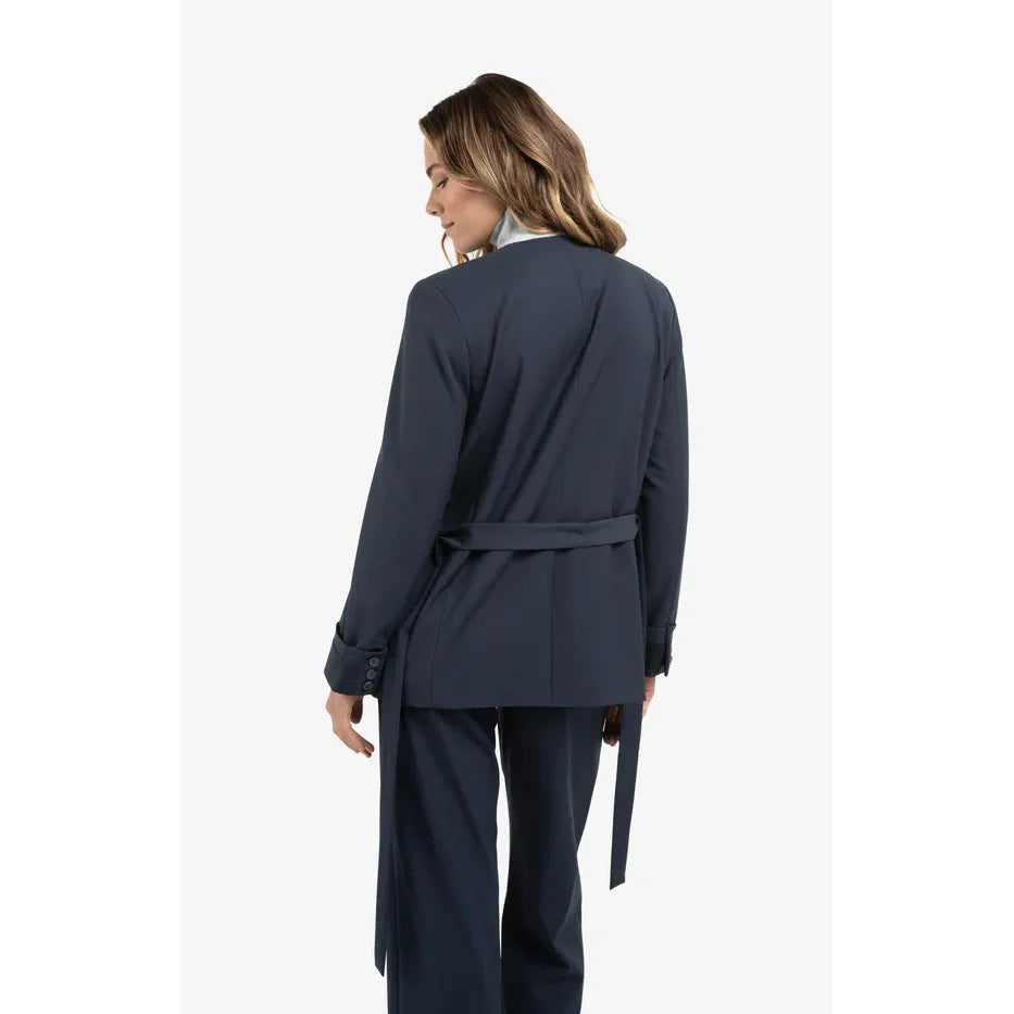 Woven Blazer with Belt and Folded Cuff Detail