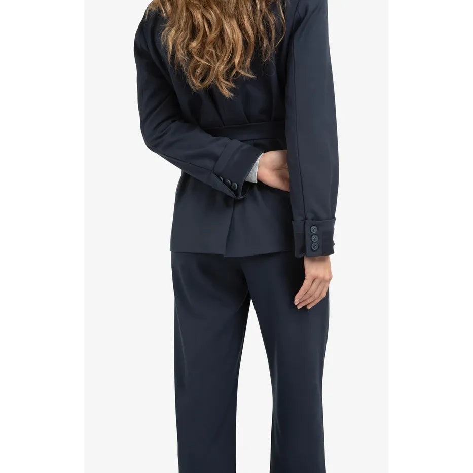 Woven Blazer with Belt and Folded Cuff Detail