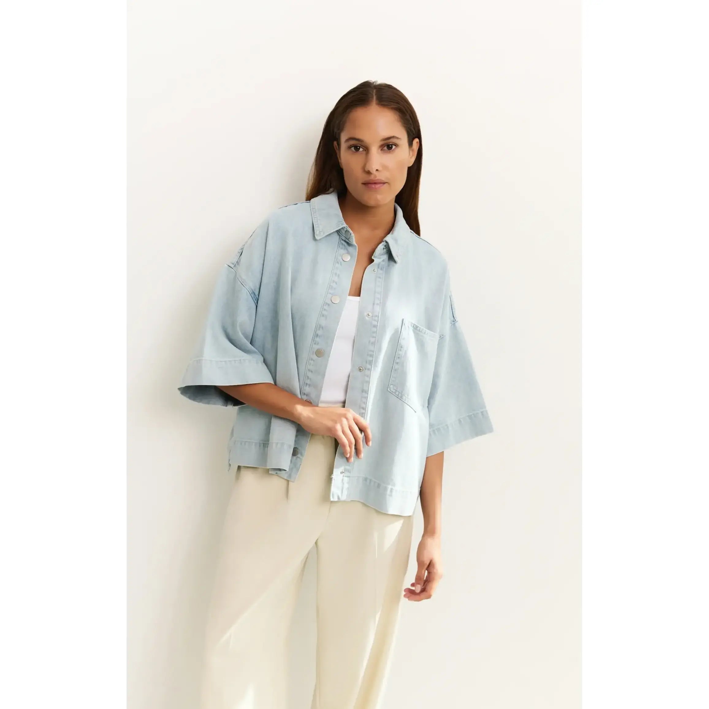 Oversized Cropped Light Denim Jacket