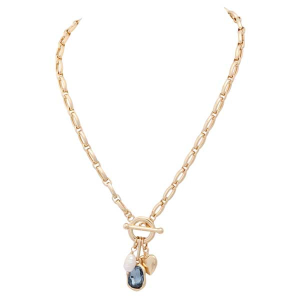 Merx 06-02460-1 Gold and Navy Crystal Necklace