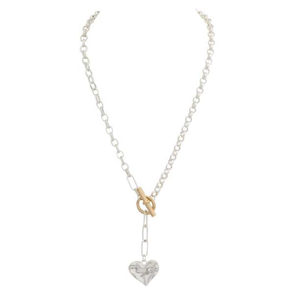 Merx 06-14433-2 Gold and Silver Toggle Heart Necklace
