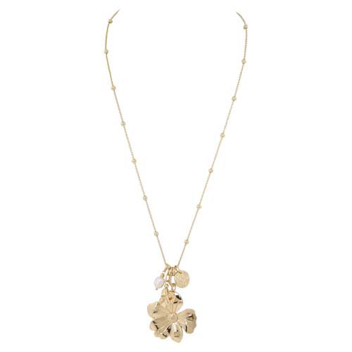 Merx 06-14447-1 Gold Flower with Pearl Necklace