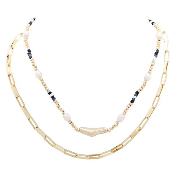 Merx 06-14469-1 Gold Necklace with Pearls and Beads