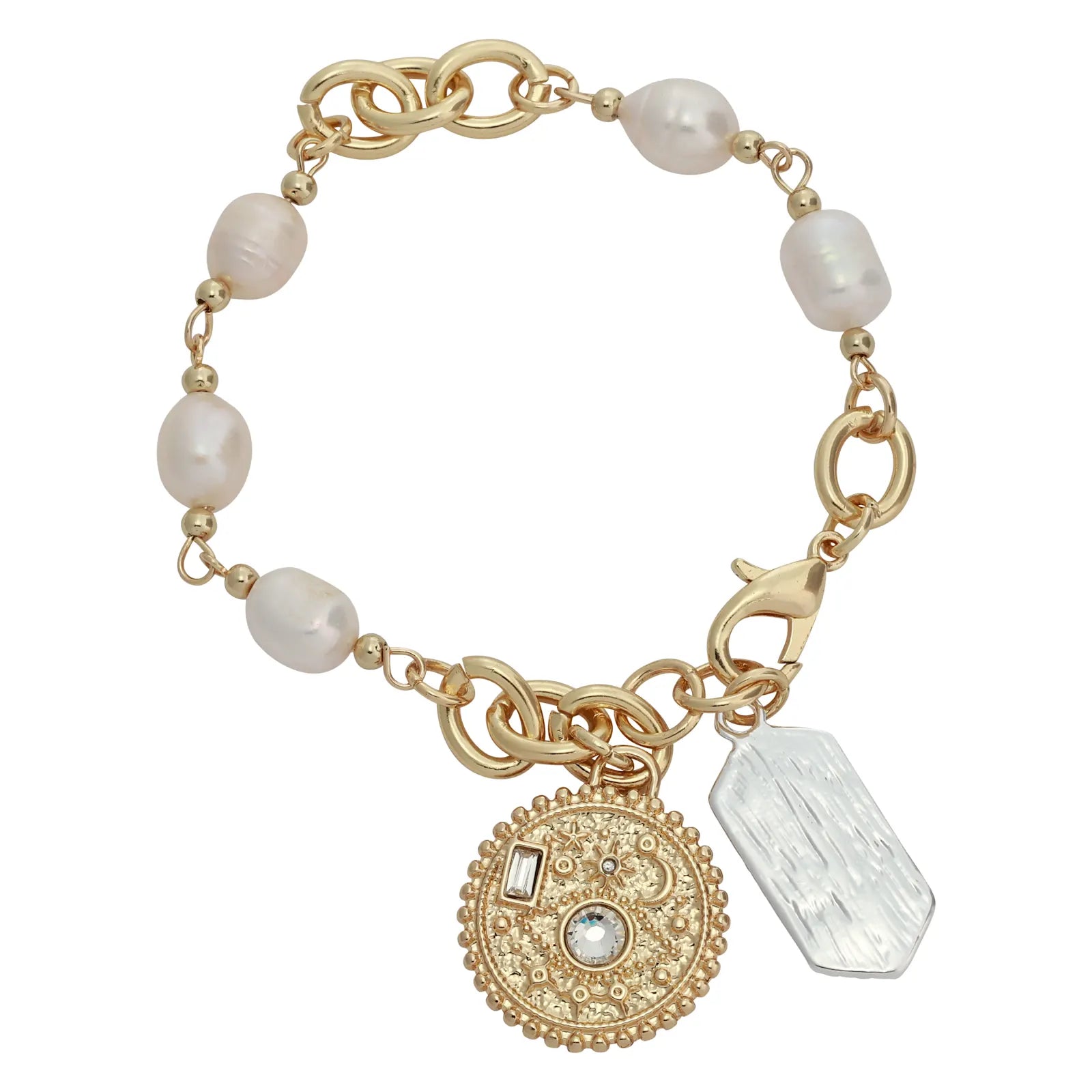 Merx Fashion Chain Bracelet Shiny Silver + Gold White