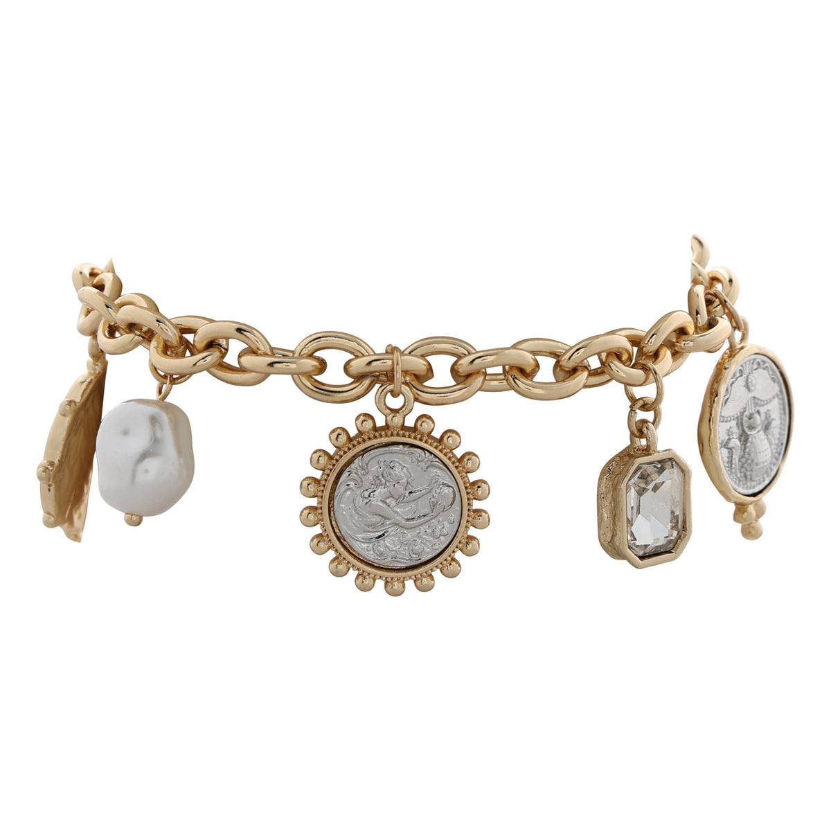 Merx 06-14460-2 Gold and Rhodium Charm Bracelet