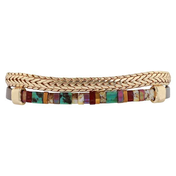 Merx 07-6594-02 Multi Color Beads and Gold Magnetic Bracelet