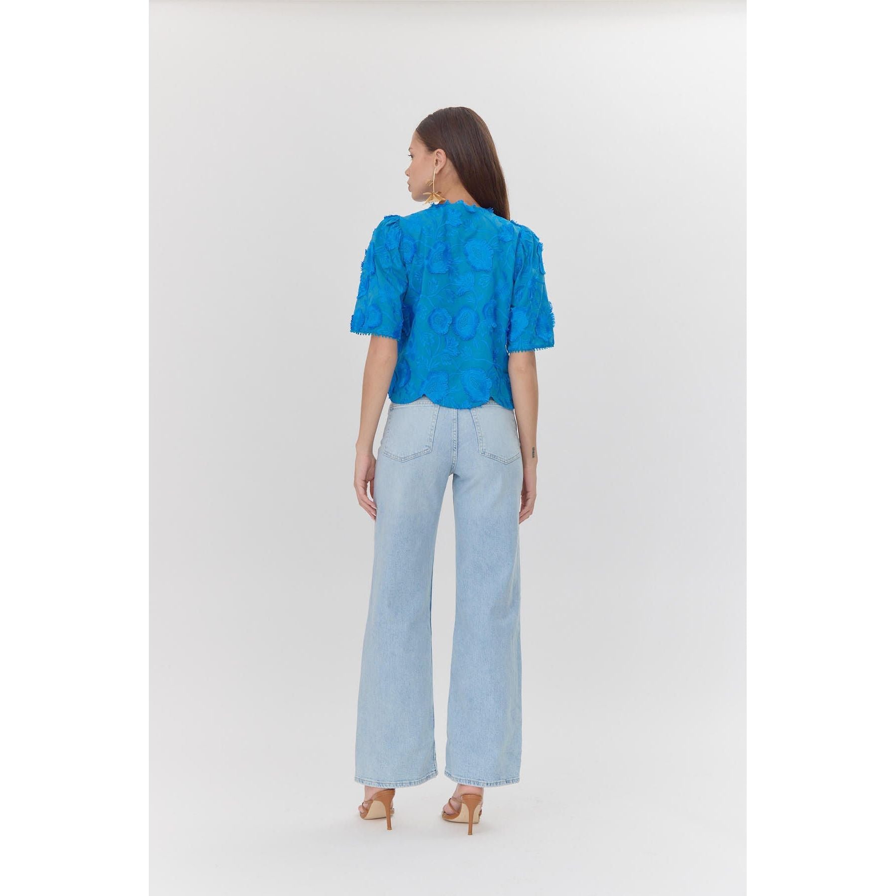 Darby 3D Embroidered Scalloped Hem Blouse