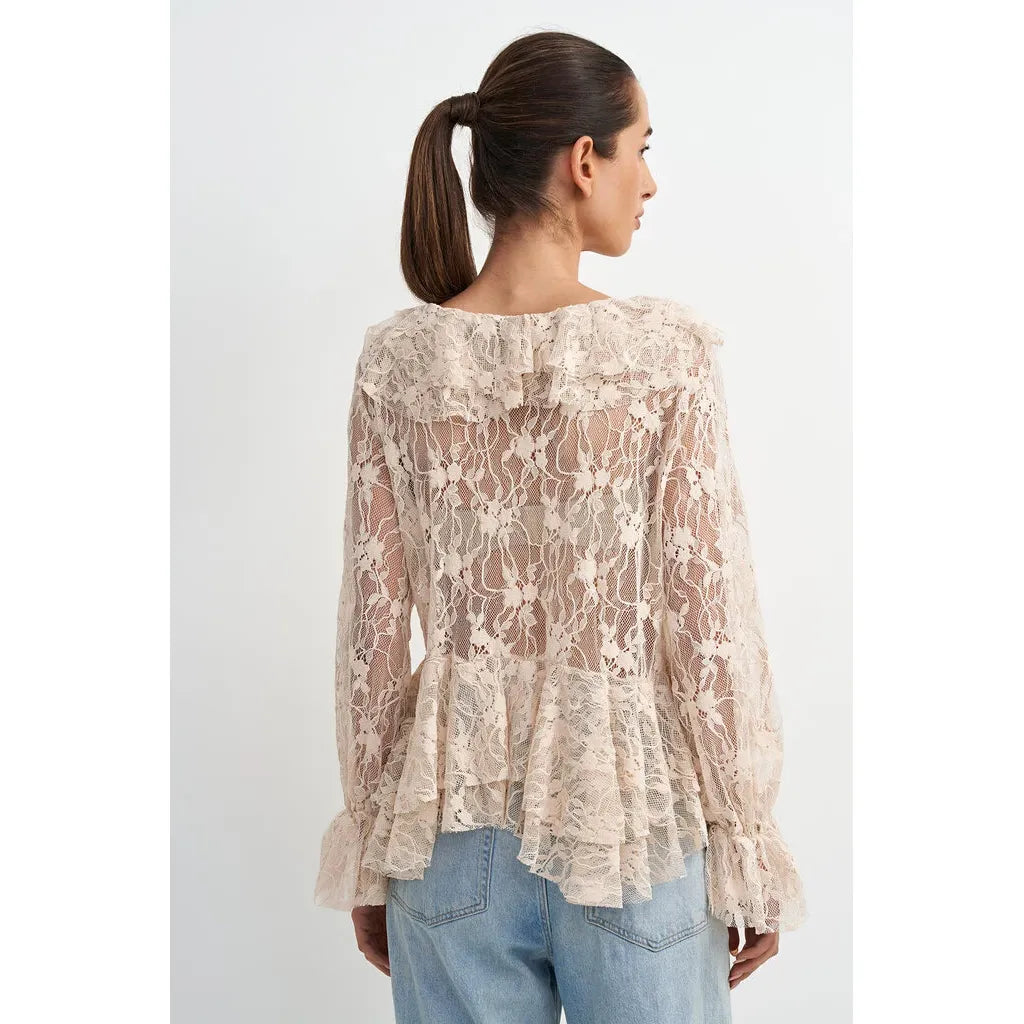 Vince Lace Ruffle Blouse