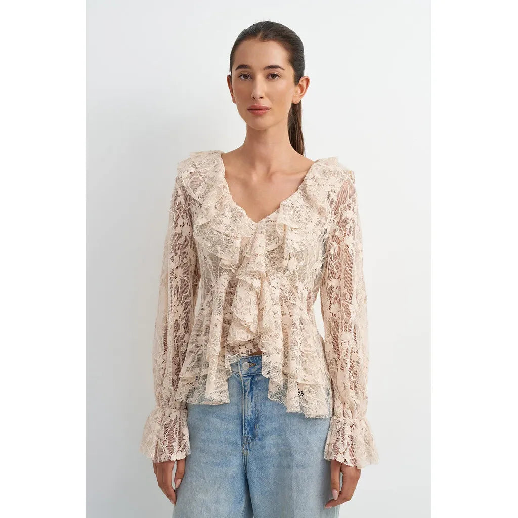 Vince Lace Ruffle Blouse