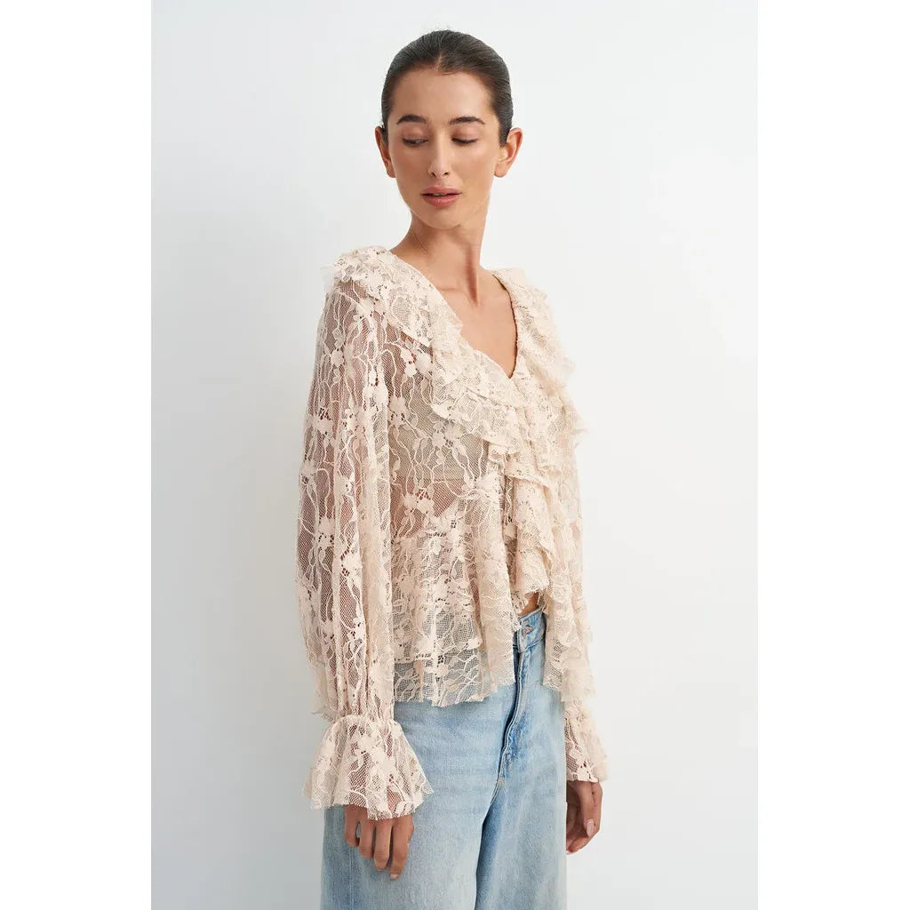 Vince Lace Ruffle Blouse
