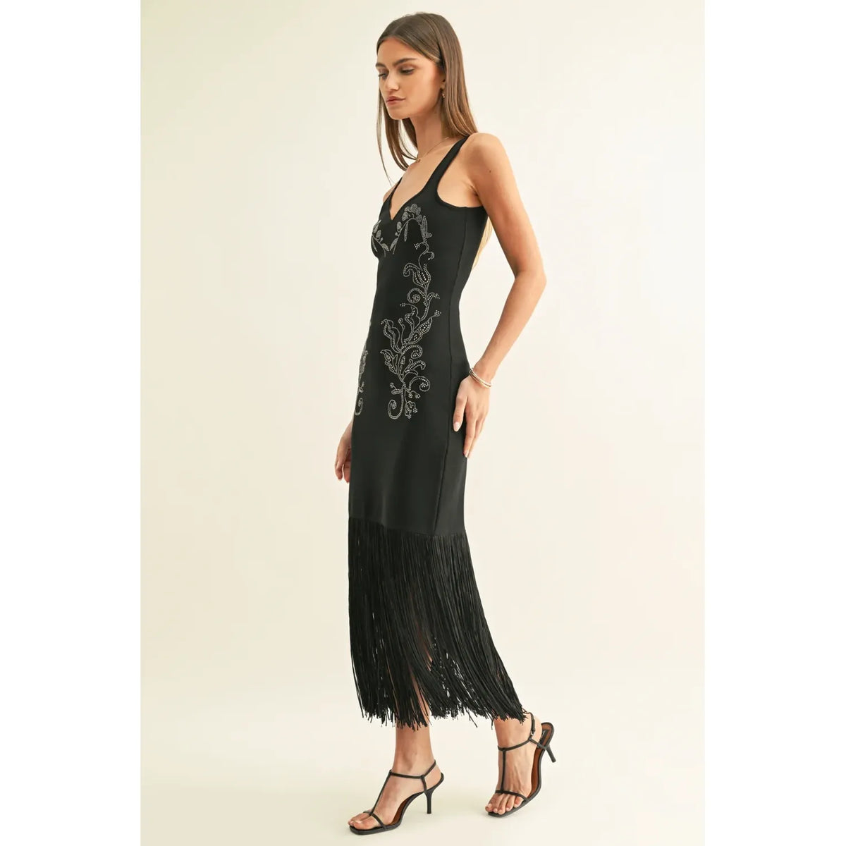 Amani Sparkle Fringed Hem Maxi Knit Dress