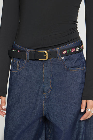 IARINNA Black Floral Belt