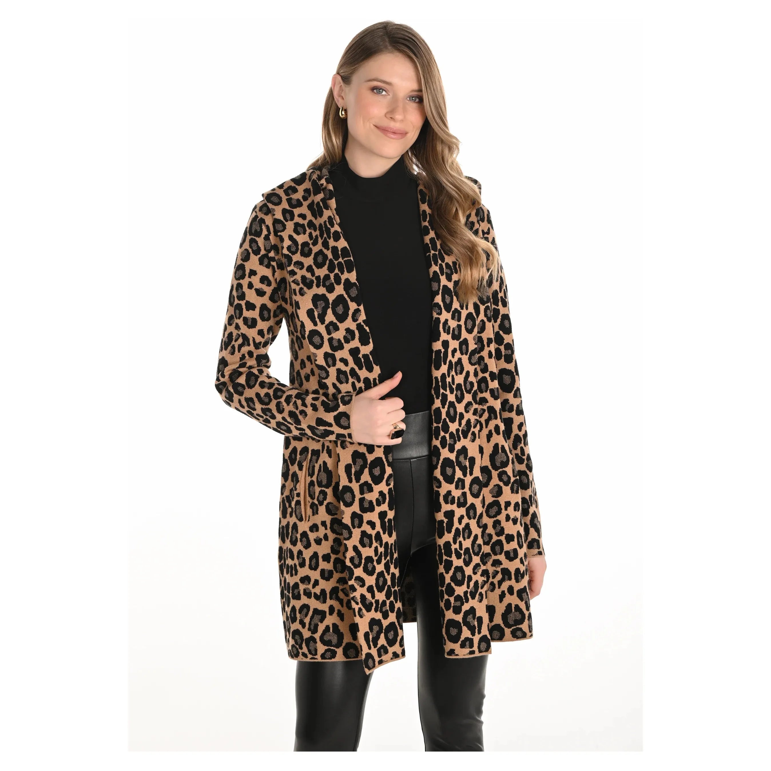 Frank Lyman Hooded Leopard Knit Cardigan – Style 253812