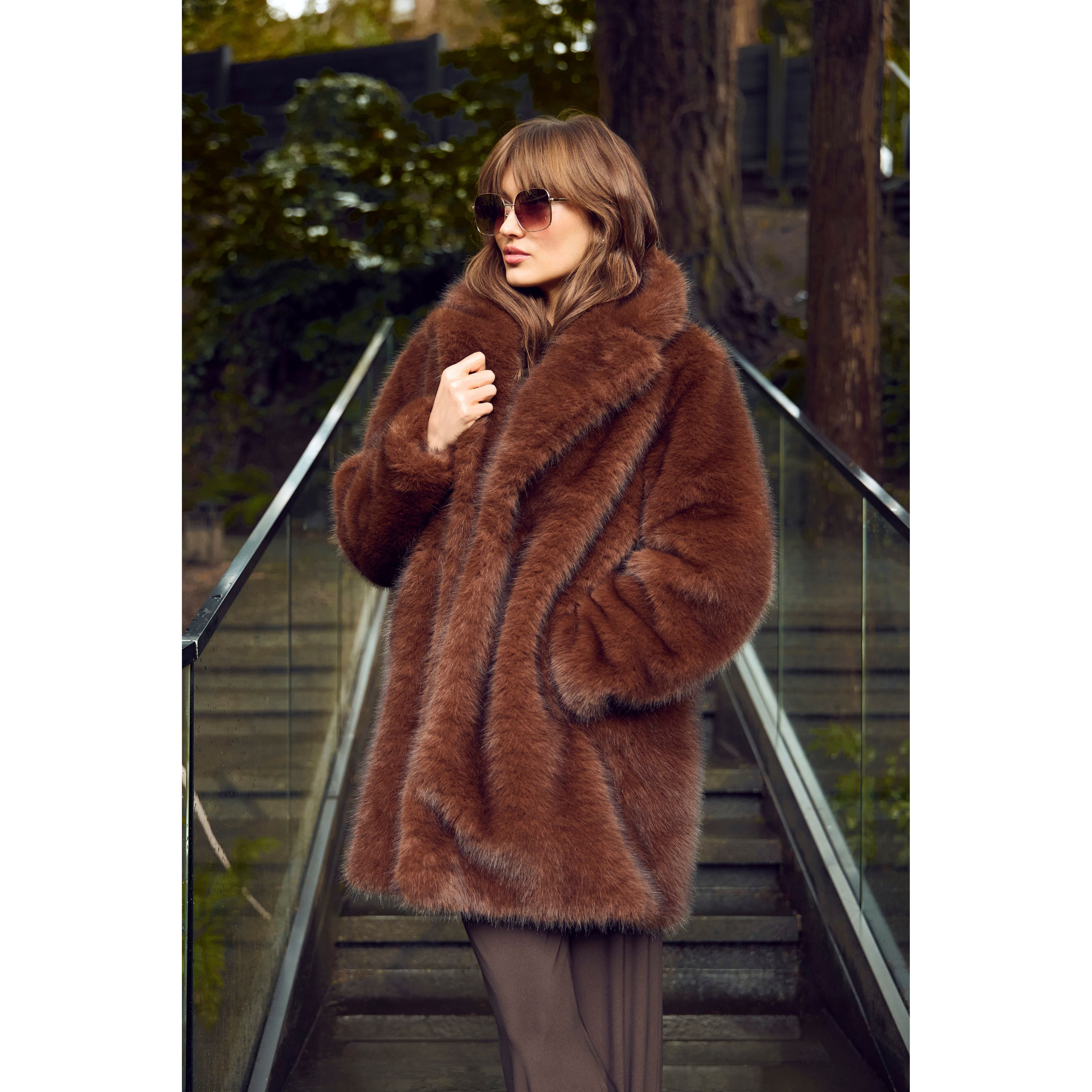 Cognac Luxe Faux Fur Jacket – Style 253836