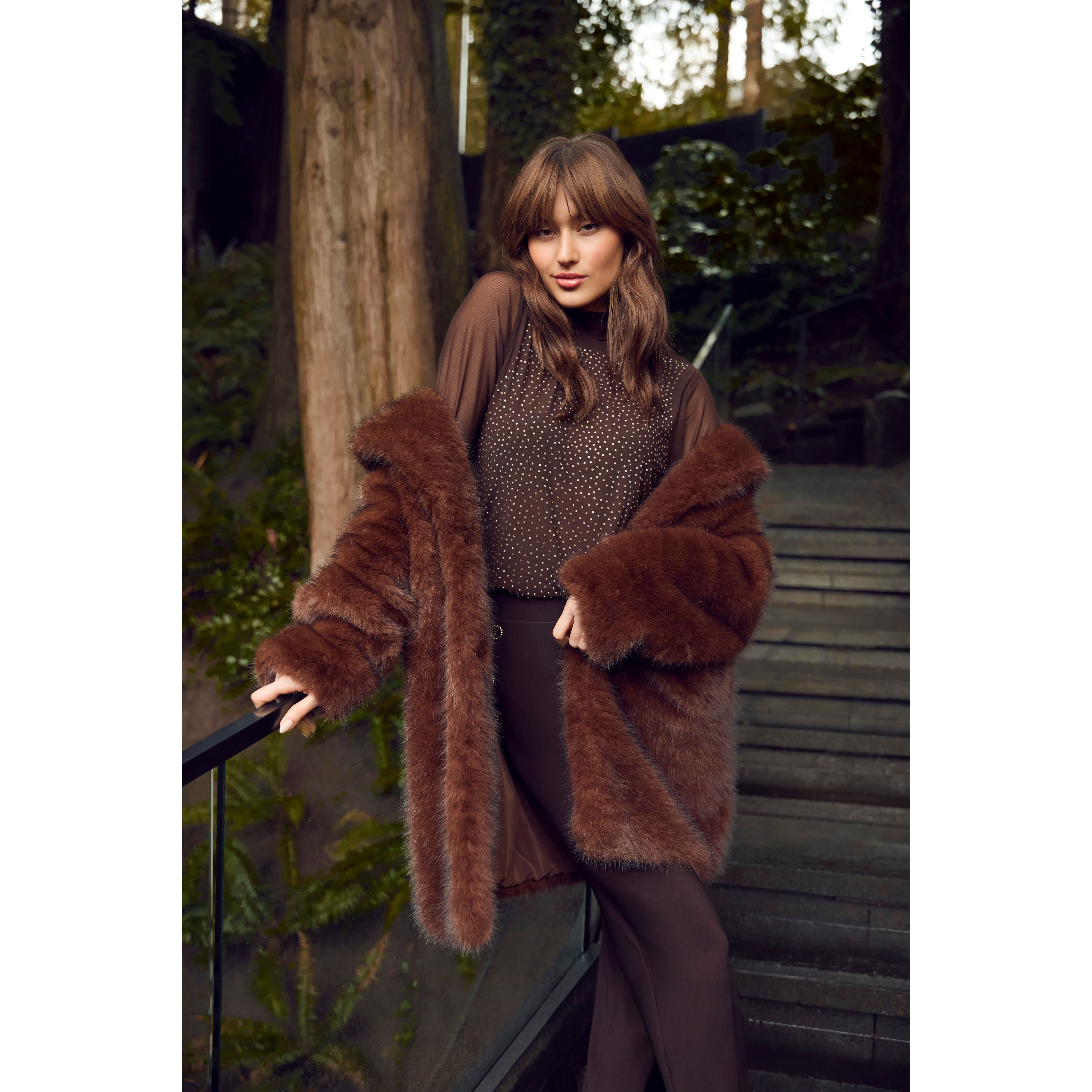 Cognac Luxe Faux Fur Jacket – Style 253836