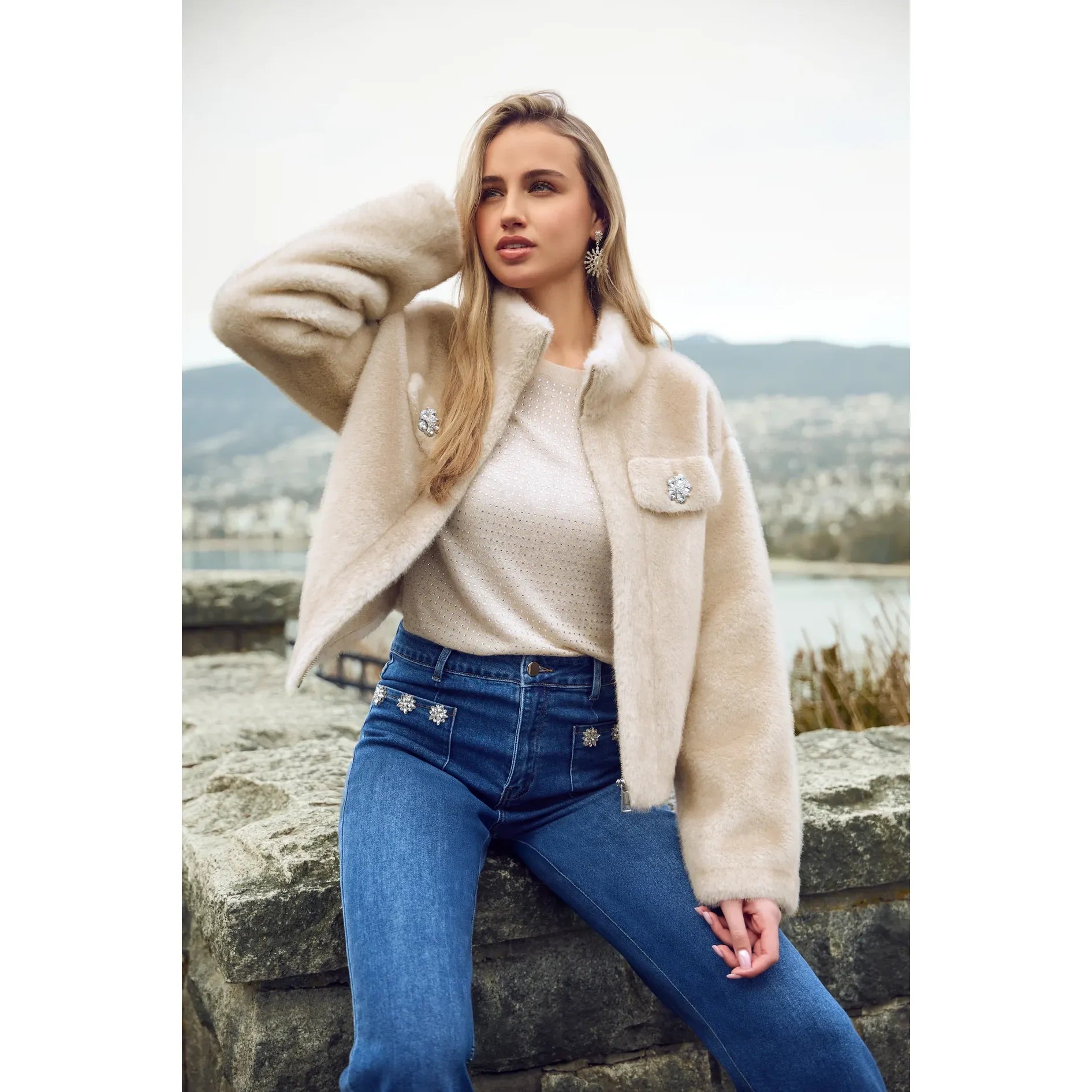 Frank Lyman Faux Fur Jacket Champagne