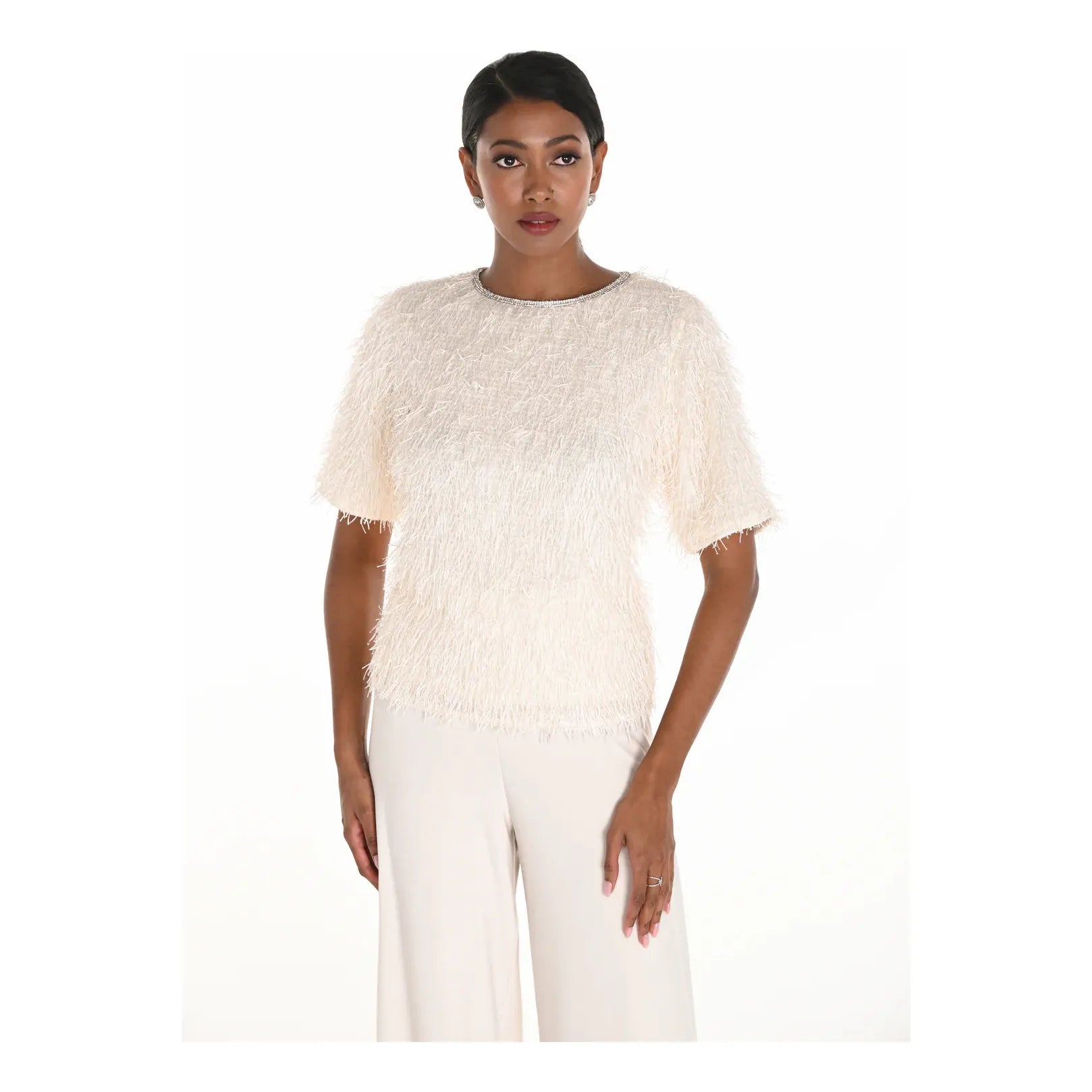 Frank Lyman Short Sleeve Fringe Top 259739