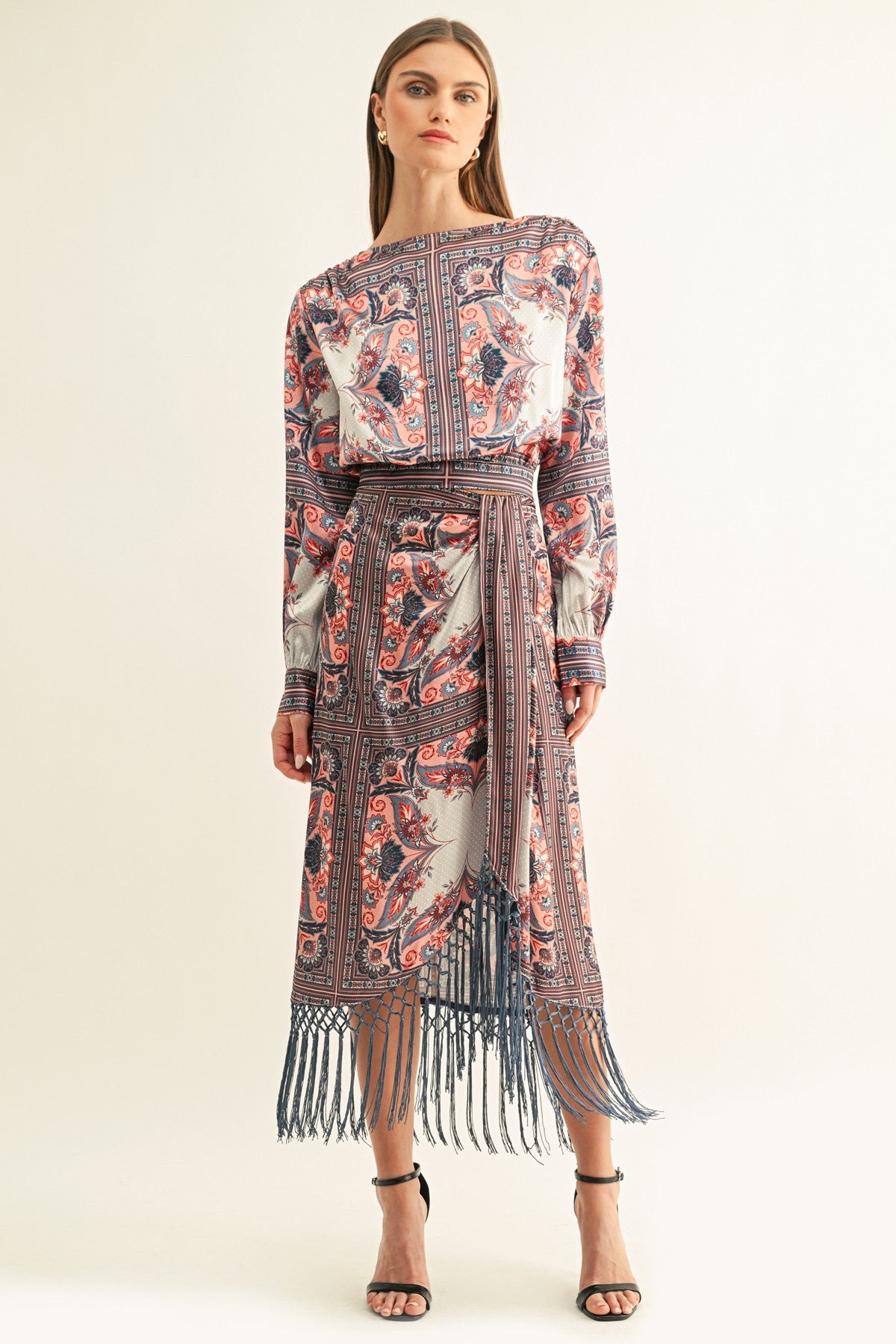 Aries Draped Fringe Hem Midi Skirt