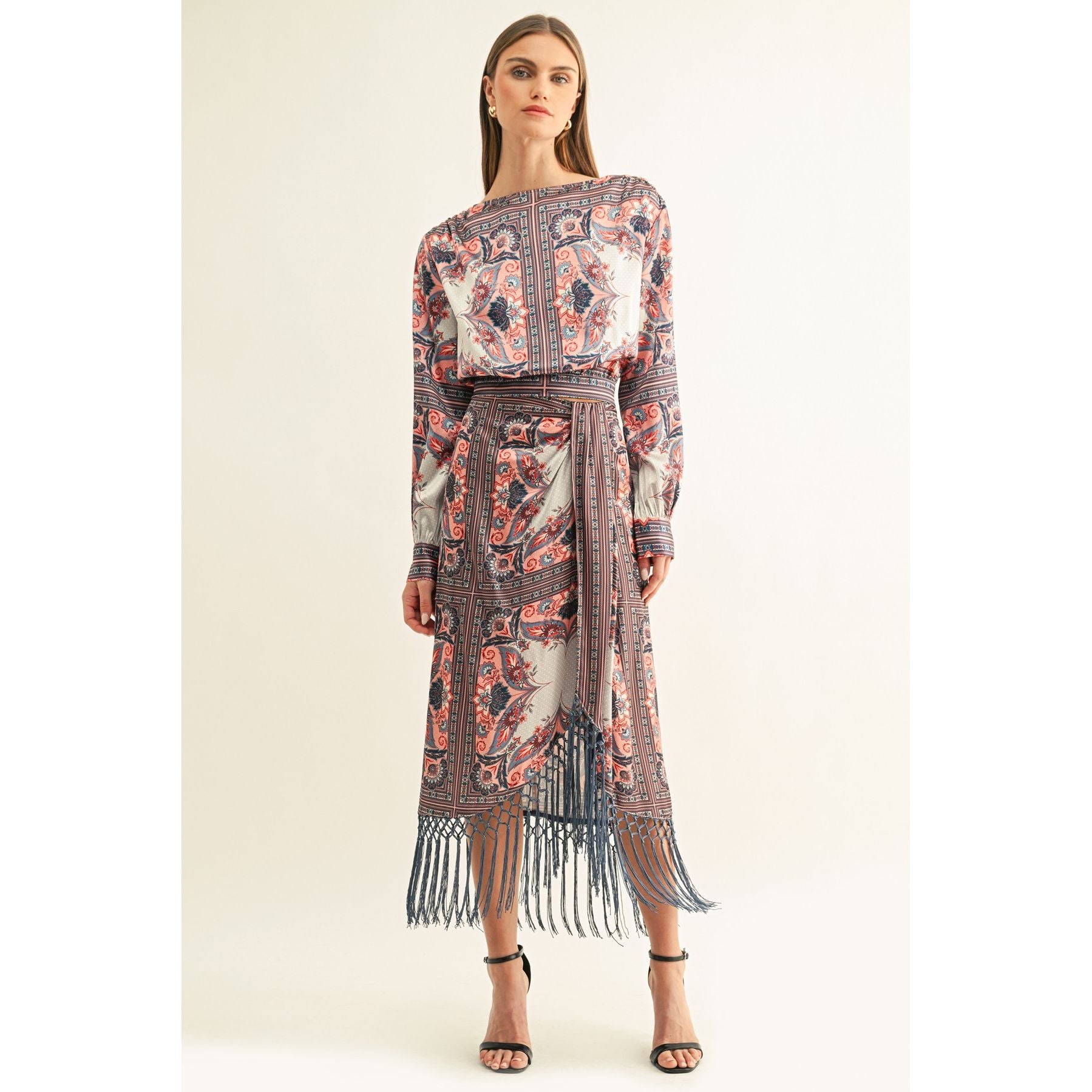 Aries Draped Fringe Hem Midi Skirt (Copy)