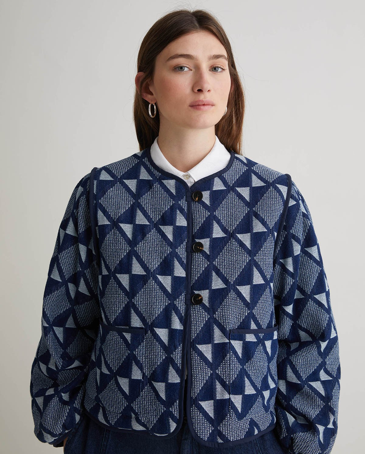 Indigo-Blue Cotton Jacquard Jacket