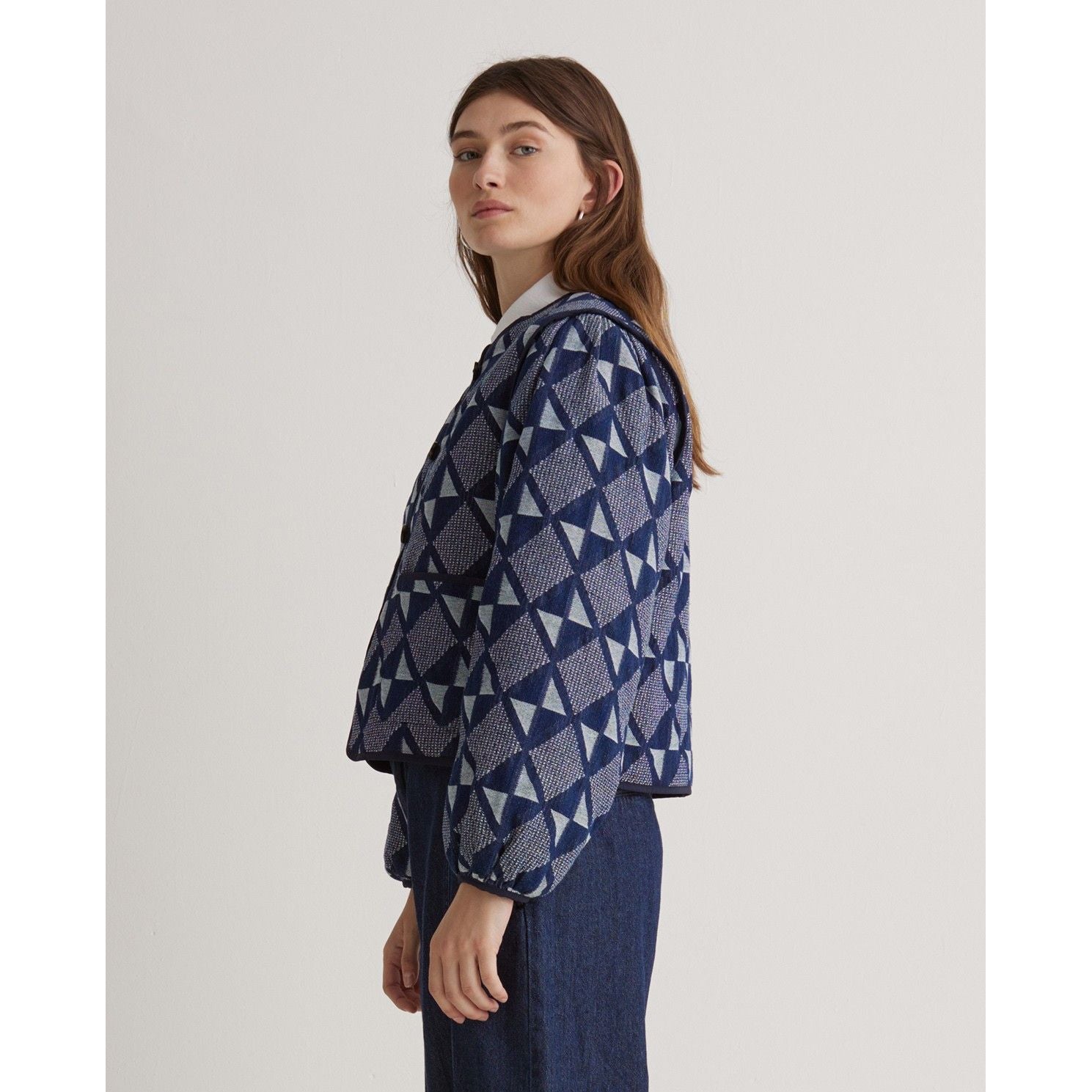 Indigo-Blue Cotton Jacquard Jacket