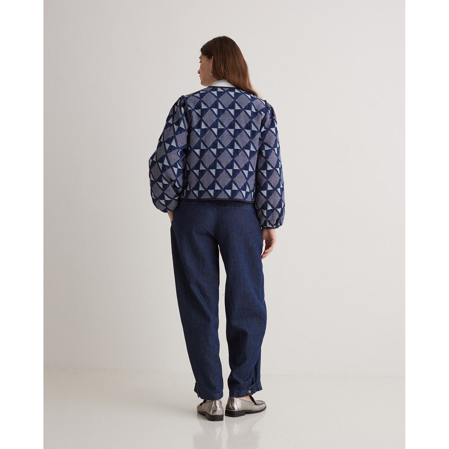 Indigo-Blue Cotton Jacquard Jacket